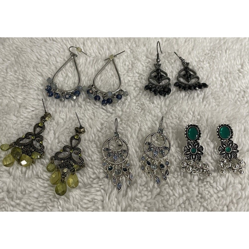 Vintage & Modern Pierced Earring Lot Chandelier Rhinestone Acrylic. NICE